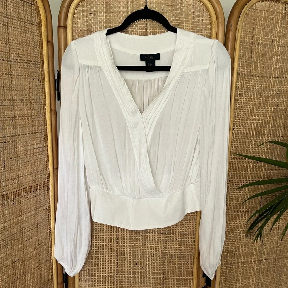 Rachel Roy White Cropped Wrap Blouse - Picture 1 of 7